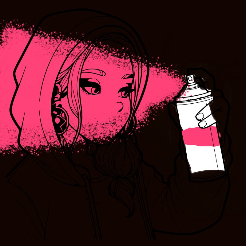 a realistic girl, spray painting