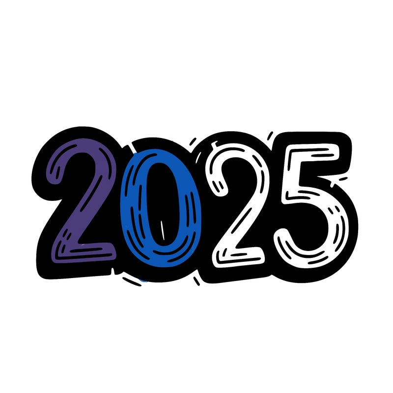 one line scrawled numbers sketch design “2025”