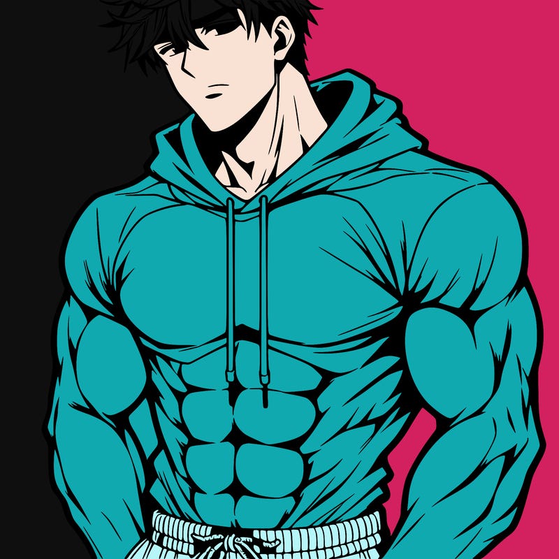 handsome muscular guy with hoodie anime