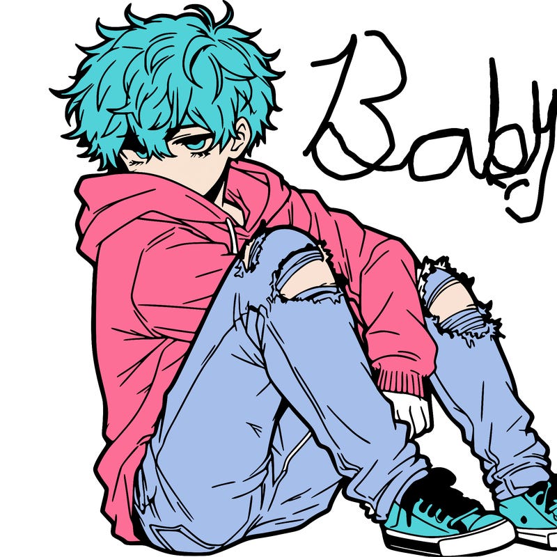 a male hoddie ripped jeans messy hair anime