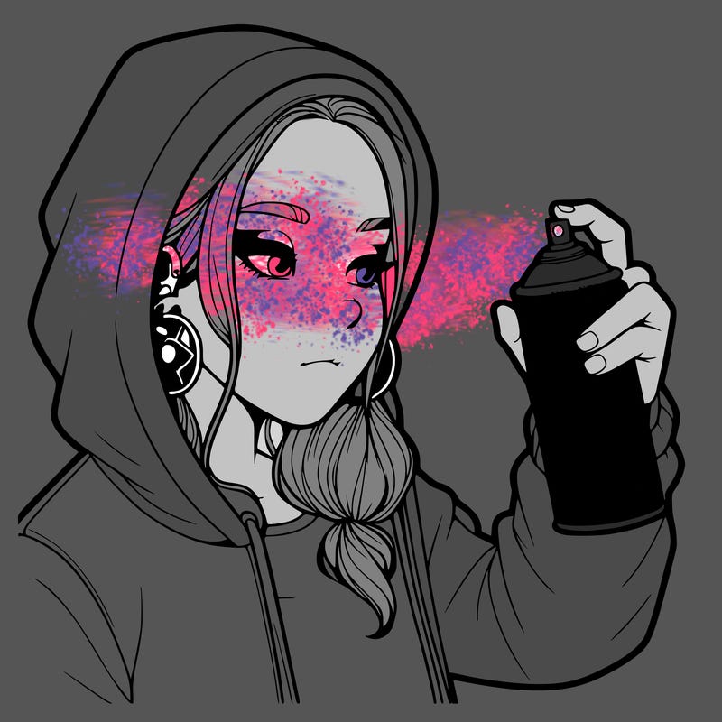 a realistic girl, spray painting