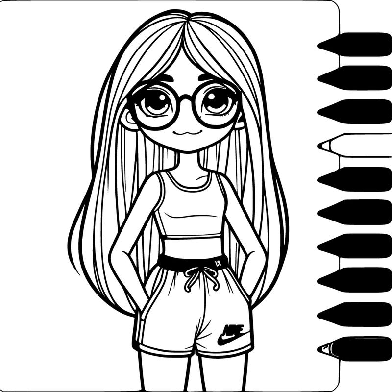 girl with glasses and strait hair with a tank top nike shorts