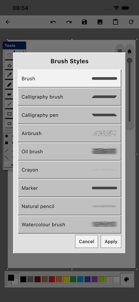 Ms Paint - iOS의 Ms Paint 앱 브러시 스타일 선택 메뉴