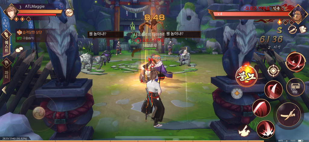 Samurai Shodown R - A 3D action gameplay scene from Samurai Shodown R featuring a samurai character in a temple courtyard with combat controls