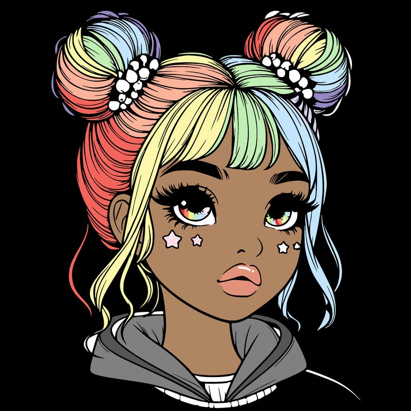 realistic girl with space buns