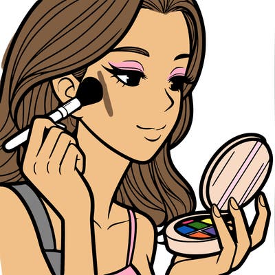 little girl putting on makeup