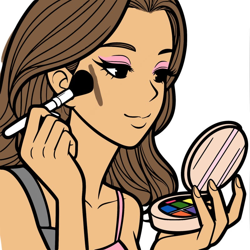 little girl putting on makeup