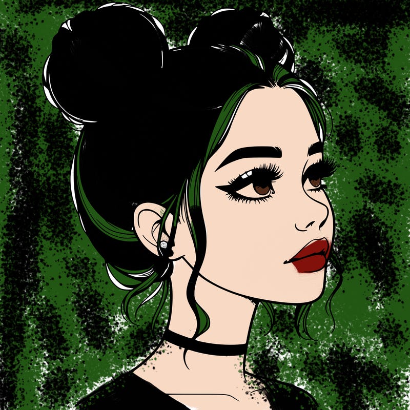 realistic girl with buns on the top of her head