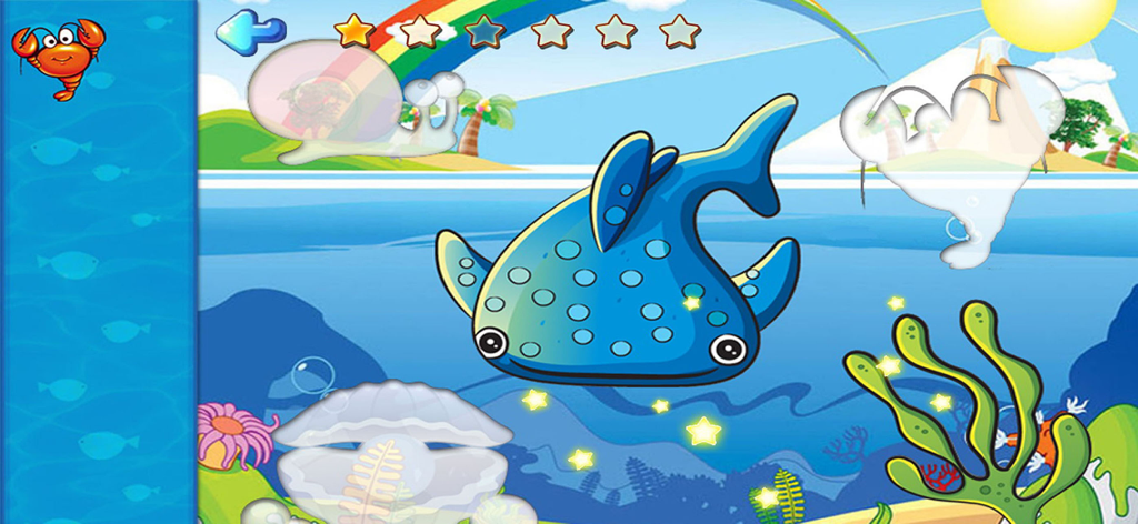 子供向け教育用海の生き物パズルゲームに登場する漫画のジンベエザメ