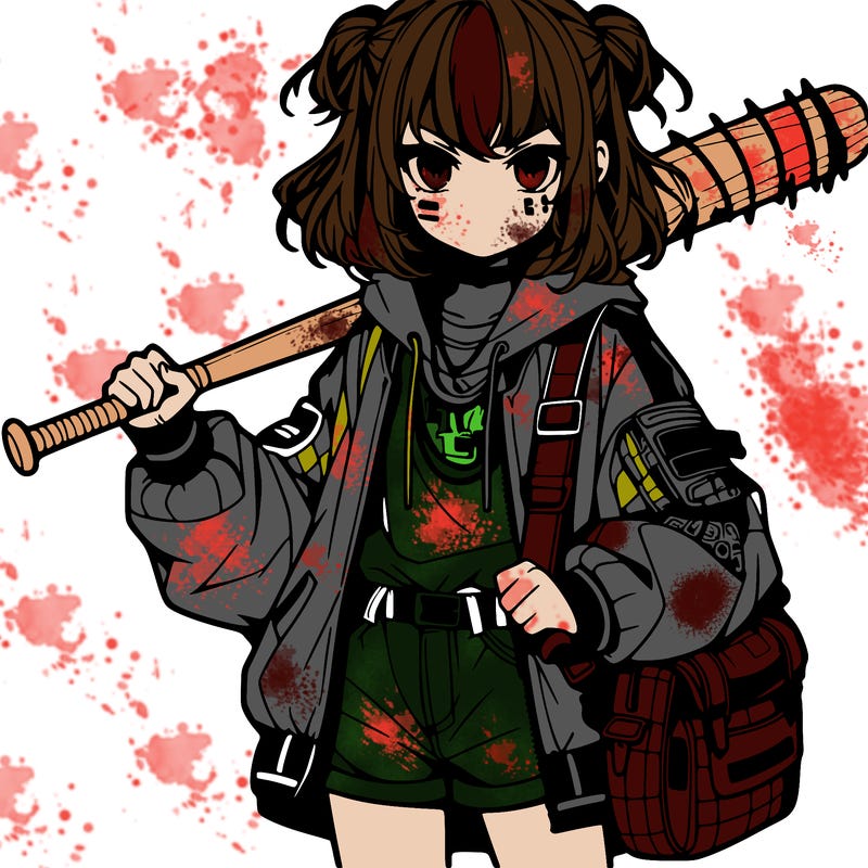 an anime girl with a baseball bat and streetwear