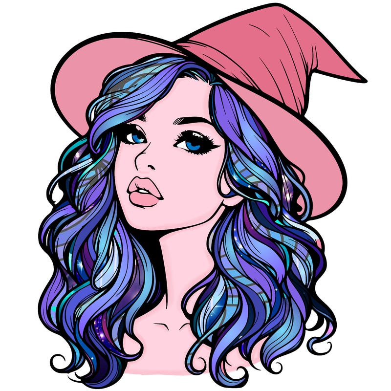 realistic witch girl with wavy hair and lips