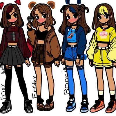 one girl with crop-top shirt and a jacket with a skirt, long socks and another girl with a shirt and pants with a jacket