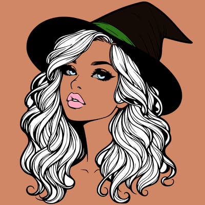 realistic witch girl with wavy hair and lips