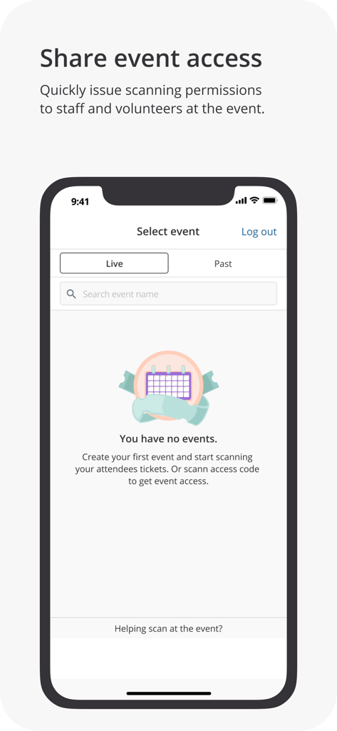 Humanitix for Hosts - Humanitix for Hosts app interface showing how to share event scanning permissions with staff