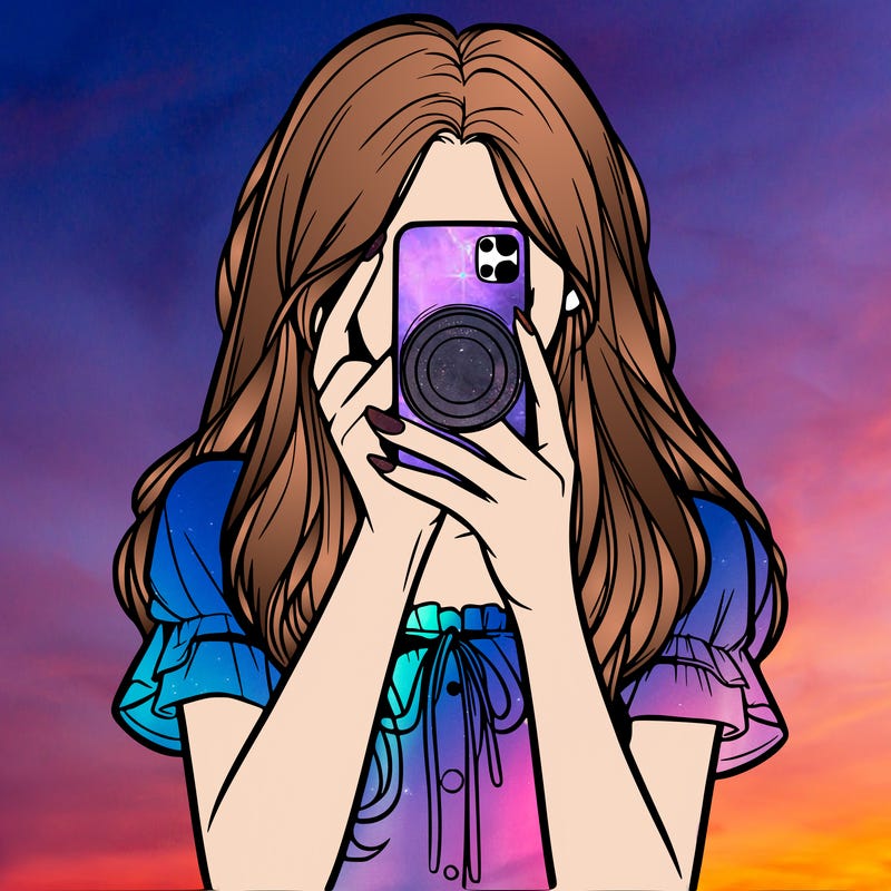 a realistic girl holding her phone taking pictures