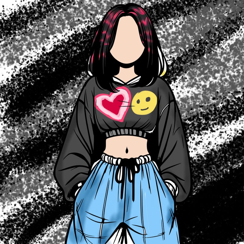 realistic girl faceless with baggy pants and a crop top