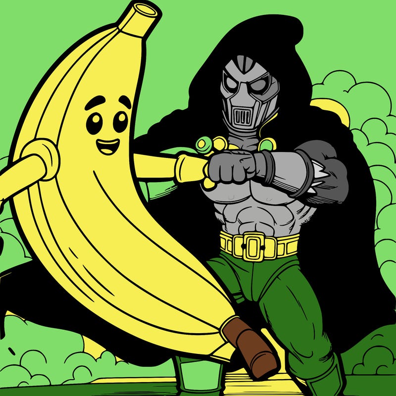 fortnite peely fighting dr doom