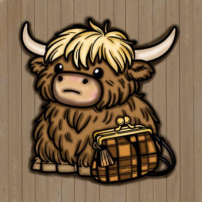 highland cow in a purse