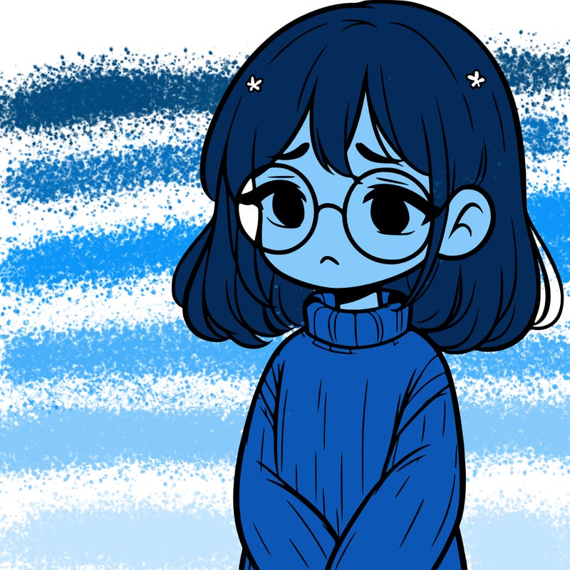 sad girl with glasses in a sweater