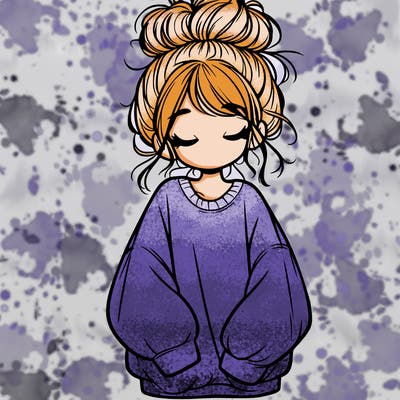 girl with baggy sweatshirt and messy bun