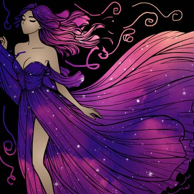 realistic woman in dress flowing the the wind