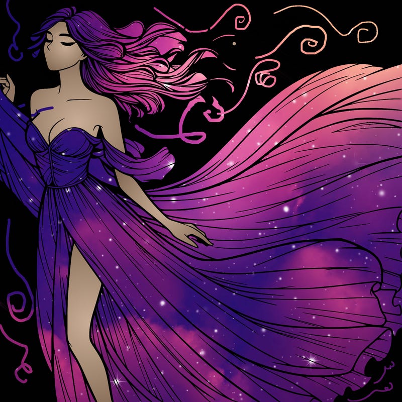 realistic woman in dress flowing the the wind