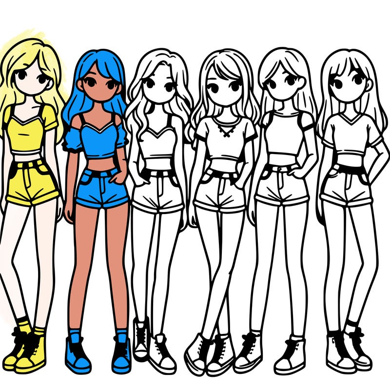 a group of girls wearing crop tops and shorts