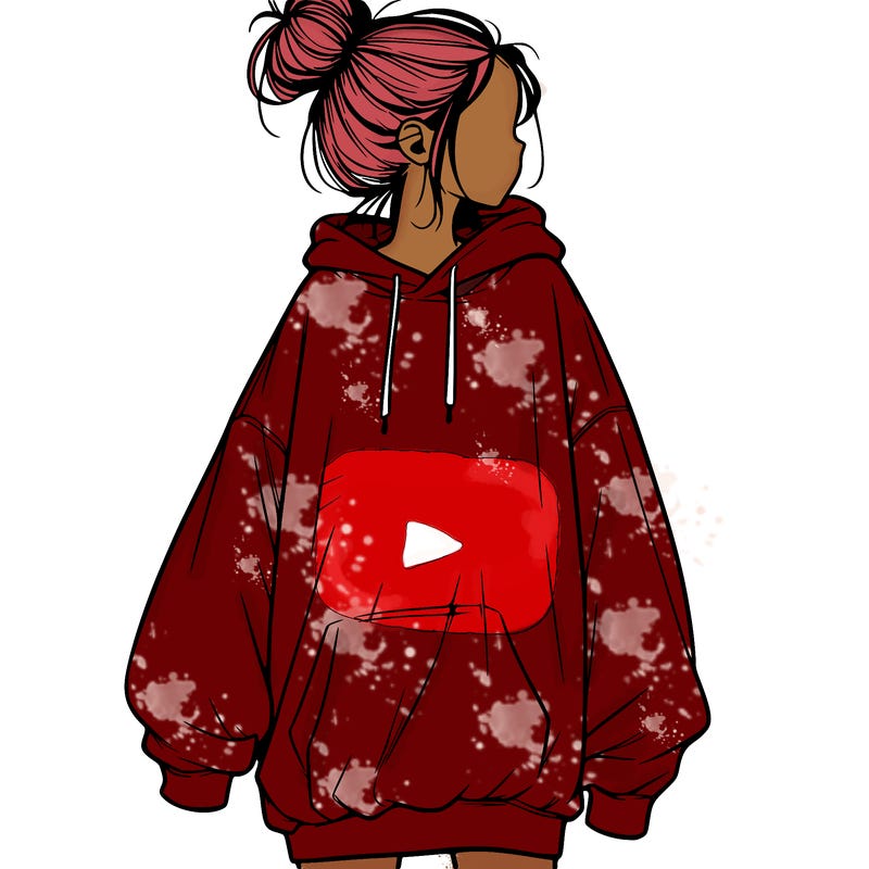 realistic girl with a oversized sweatshirt on and a bun
