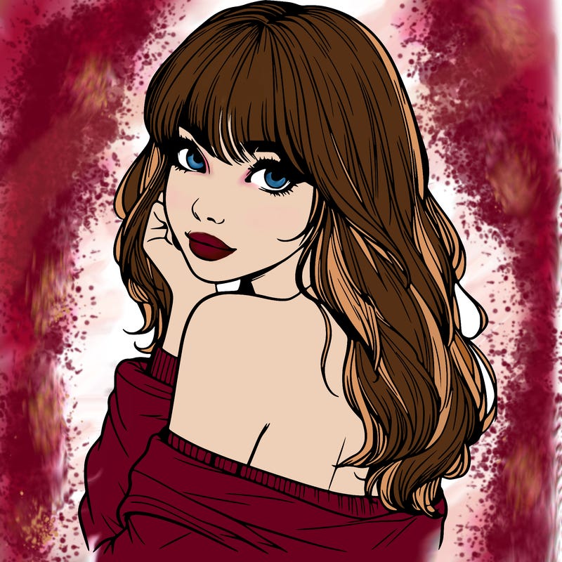 realistic girl with bangs looking over her shoulder