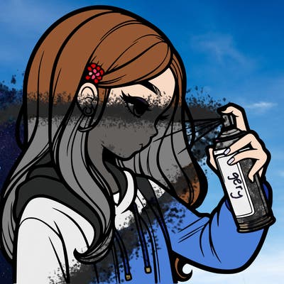 a realistic girl spray painting