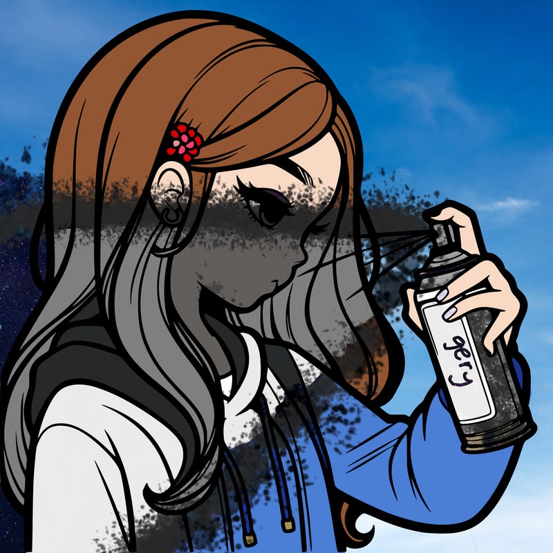 a realistic girl spray painting