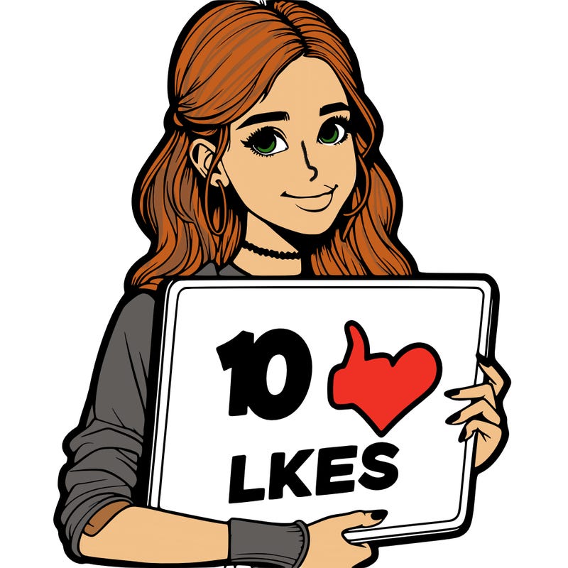 realistic girl holding 10 likes sigh