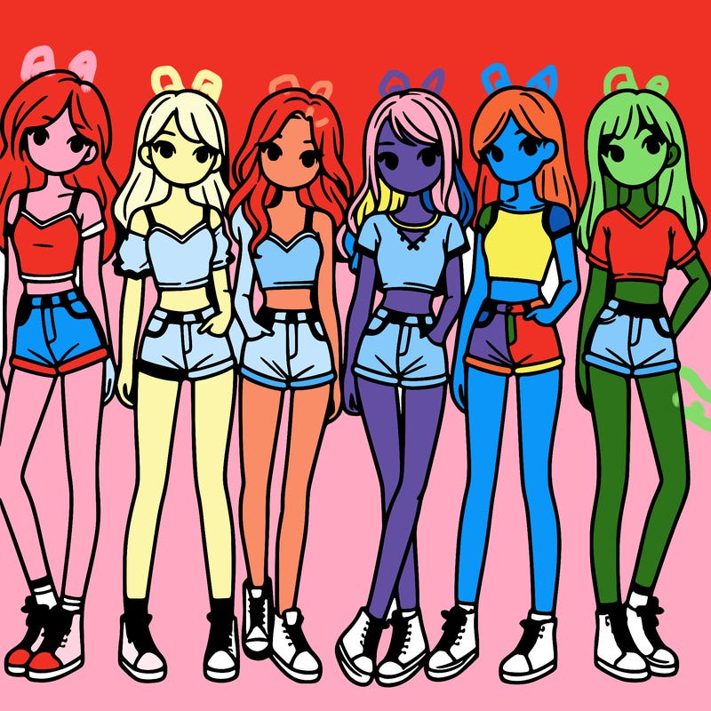 a group of girls wearing crop tops and shorts