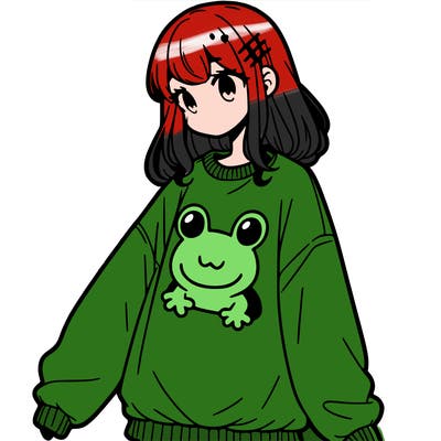 girl wearing frogging sweatshirt