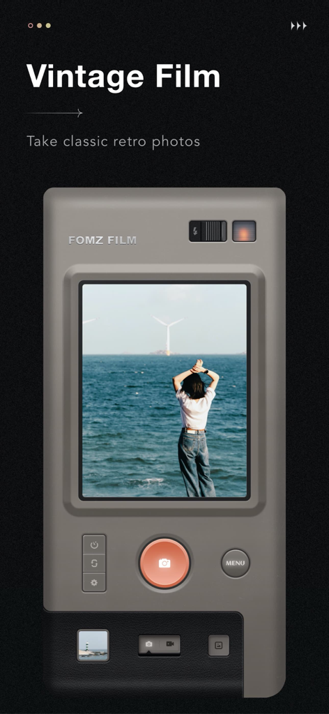 Fomz - Vintage Analog Camera - Fomz app vintage analog camera interface with a retro film filter effect