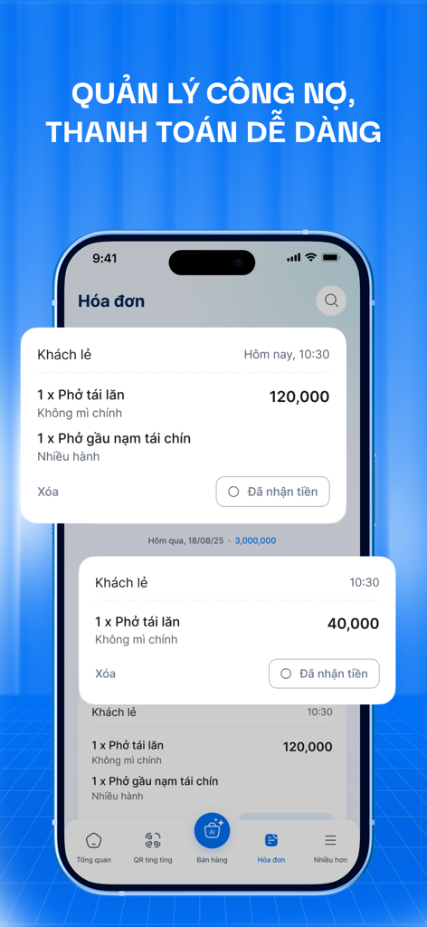 Knote - Knote app interface showing a list of customer invoices and payment status