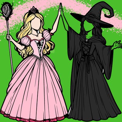 detailed realistic split of a princess and a witch