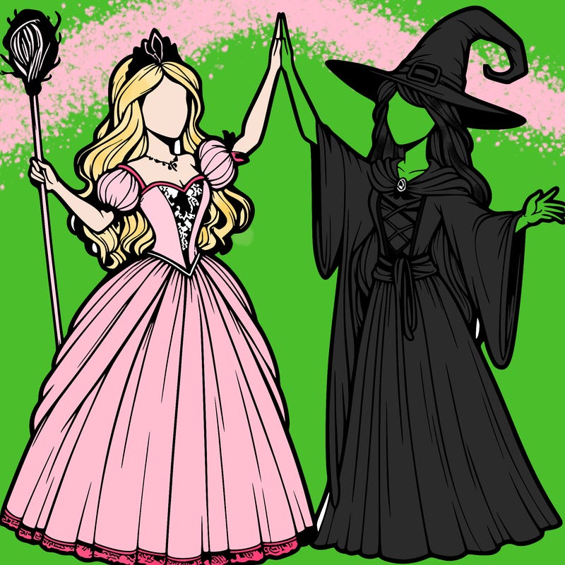 detailed realistic split of a princess and a witch