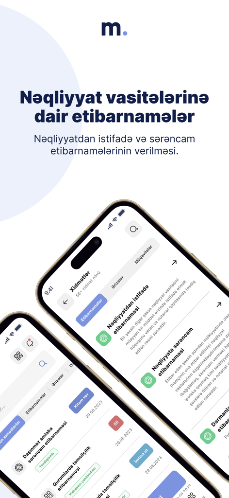 Interface of the Mobil Notariat app showing digital legal services and vehicle power of attorney options