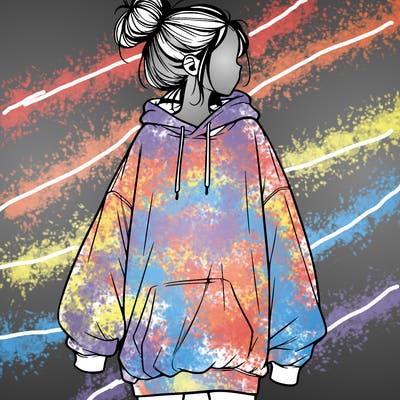 realistic girl with a oversized sweatshirt on and a bun