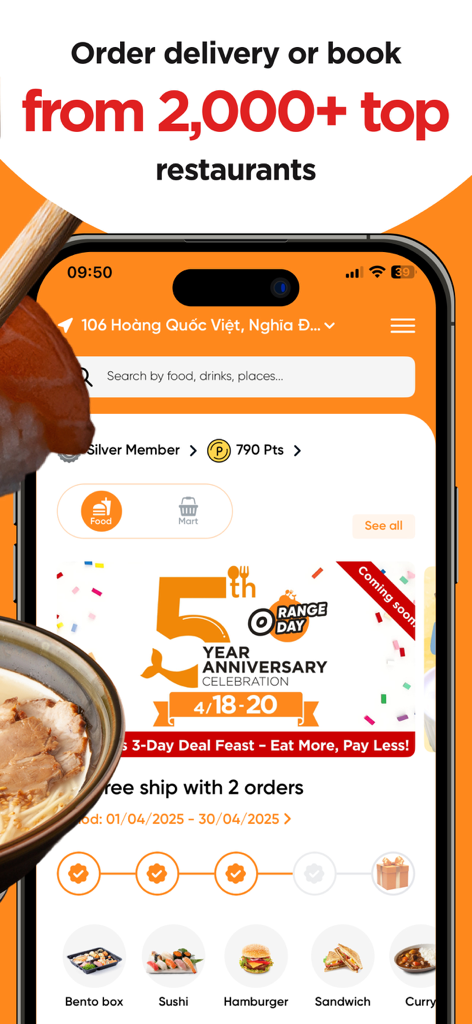 Smartphone screen displaying the Capichi app for food delivery and restaurant booking in Vietnam.
