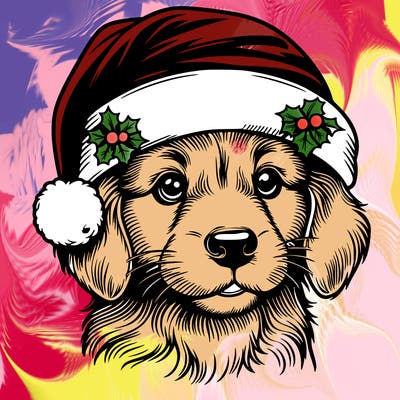 realistic dog wearing a santa hat