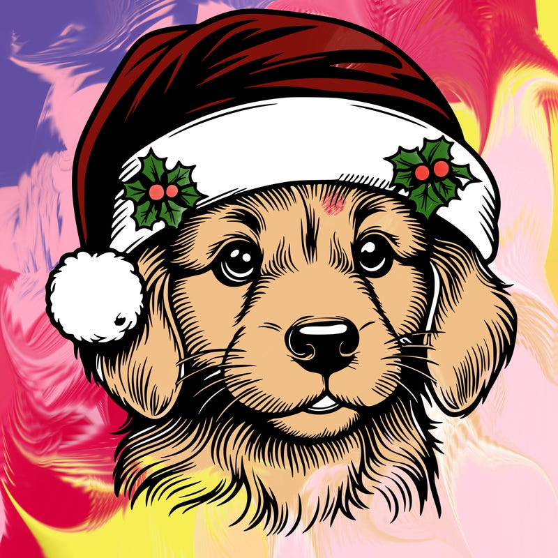 realistic dog wearing a santa hat
