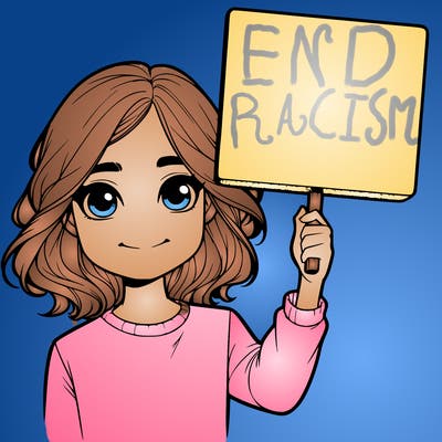 realistic girl holding up a sign