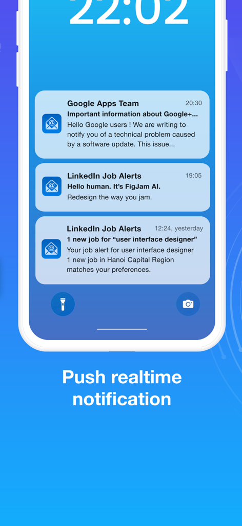 Mobile lock screen showing real-time push notification alerts for incoming emails