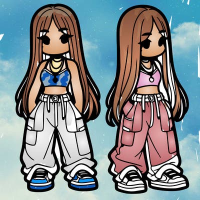 girl in baggy pants crop top and long hair