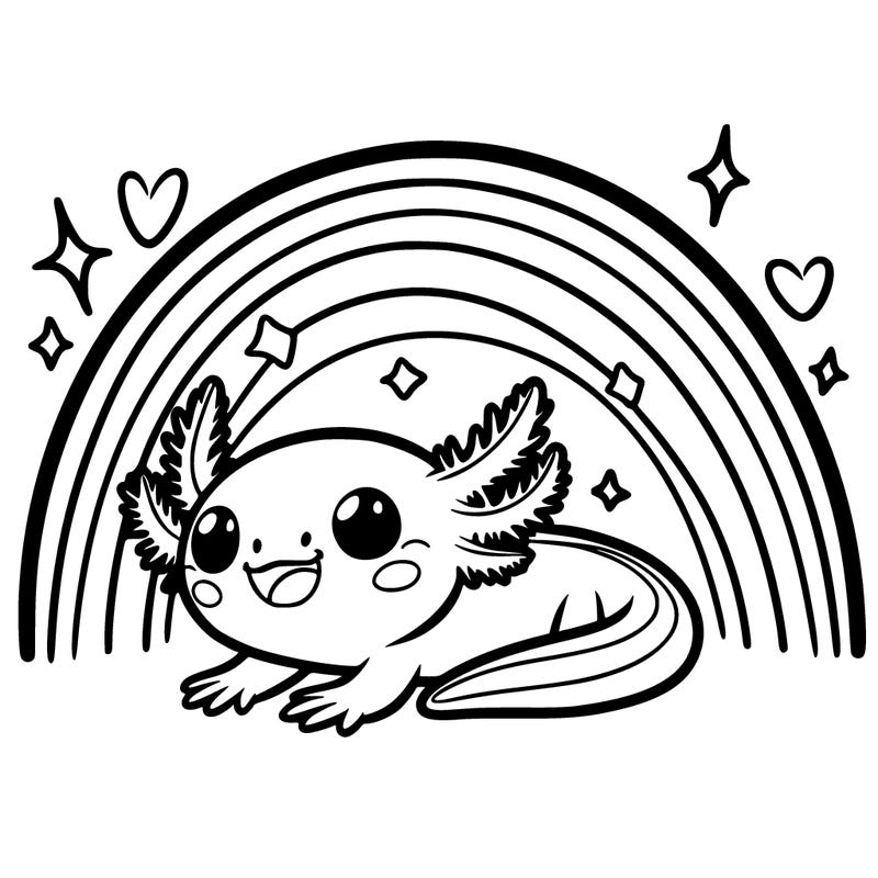 axolotl in an animated super cute rainbow