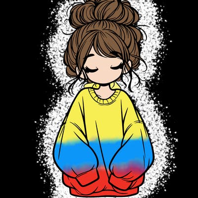 girl with baggy sweatshirt and messy bun