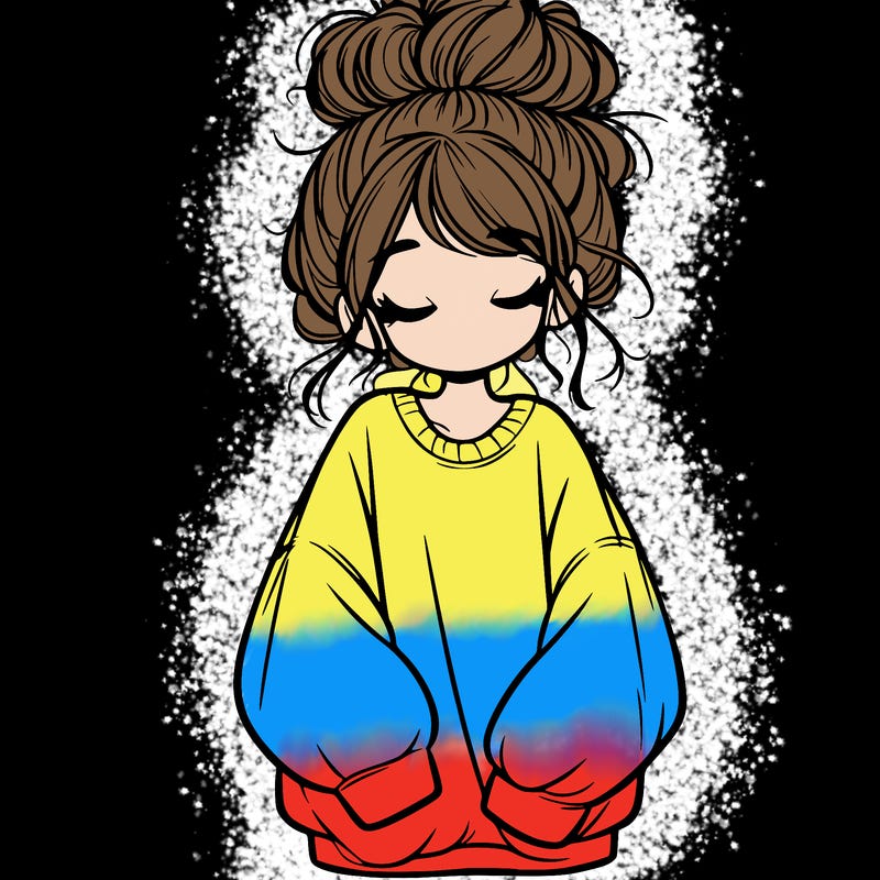 girl with baggy sweatshirt and messy bun