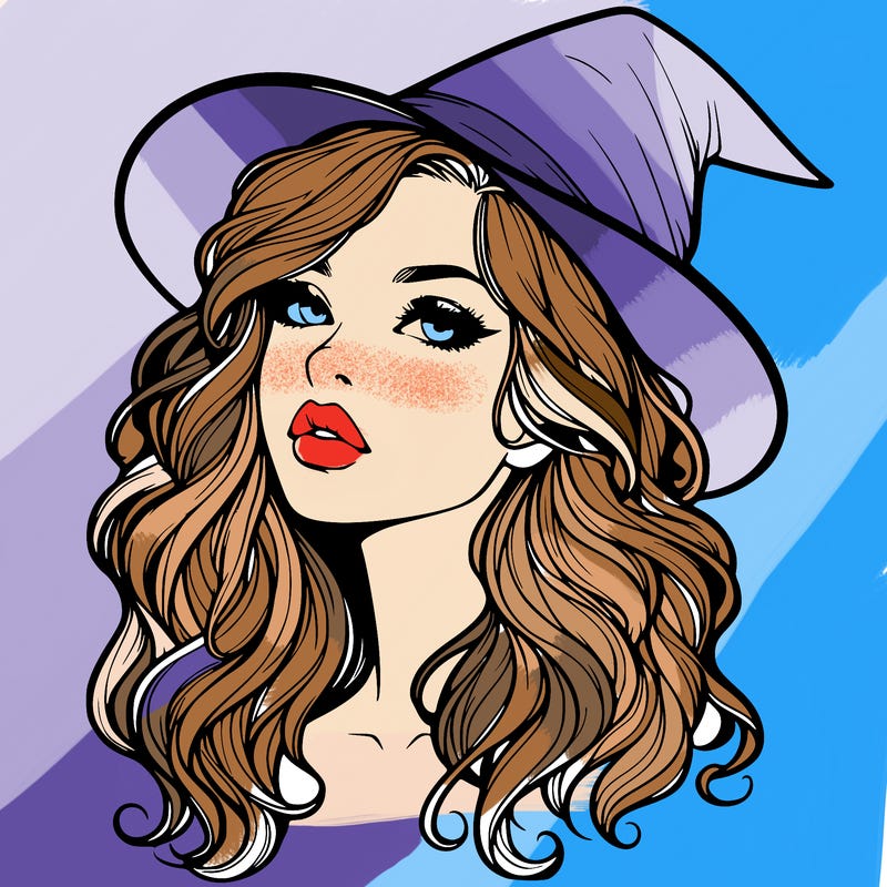 realistic witch girl with wavy hair and lips